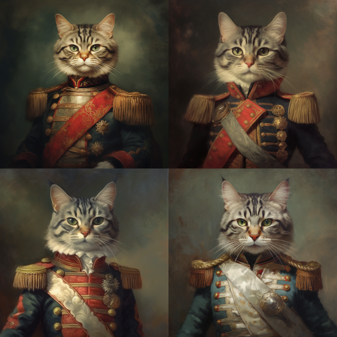 cat wearing Napoleon's clothes