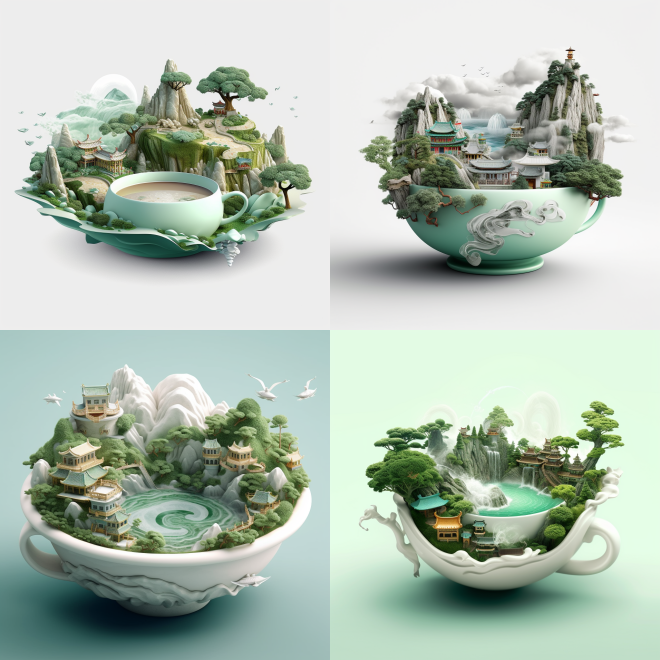 landscape floating on a teacup