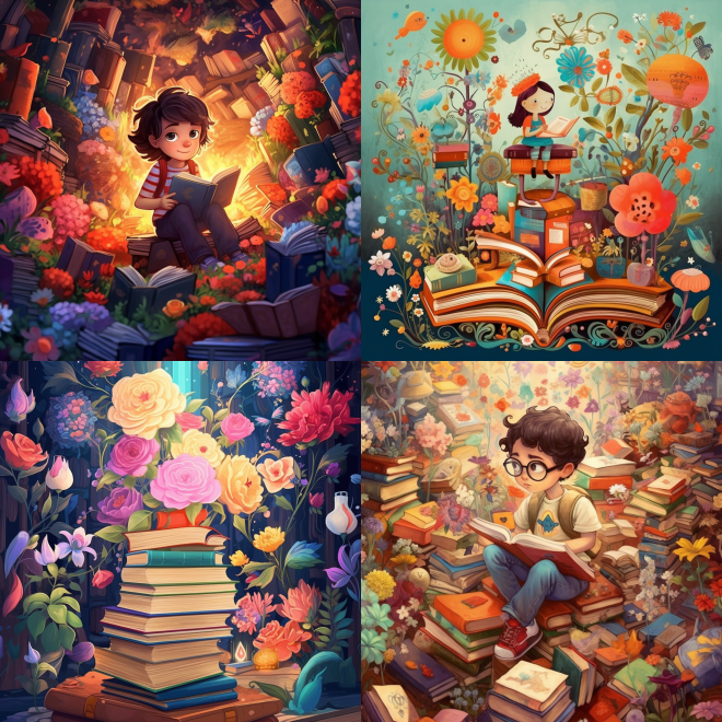 flowers and books