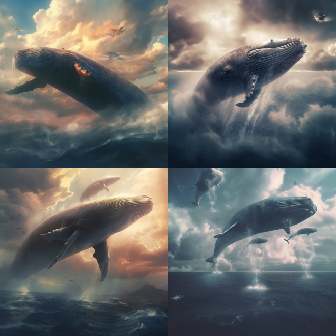 whales fly in clouds