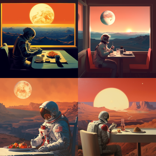 astronaut eating dinner